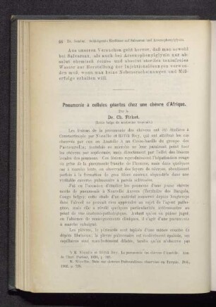 Pneumonie à cellules géantes chez une chévre d'Afrique.