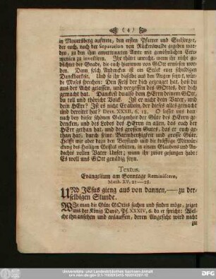 Textus. Evangelium am Sonntage Reminiscere, Matth. XV, 21-28.