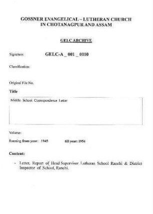 Middle School Correspondence Letter