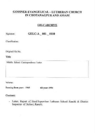 Middle School Correspondence Letter