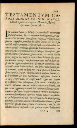 Testamentum Caroli Magni Ex Ioh. Naucl. Chron. Gener. 27. et ex Henrici Mutii German. Chron. lib. 8.