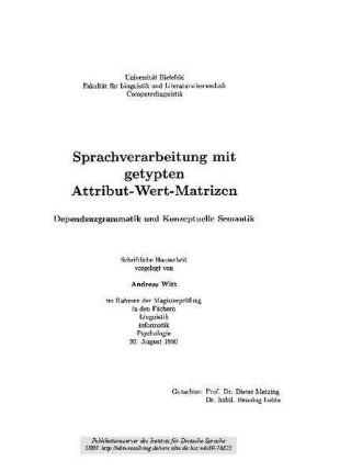 Sprachverarbeitung mit getypten Attribut-Wert-Matrizen. Dependenzgrammatik und Konzeptuelle Semantik