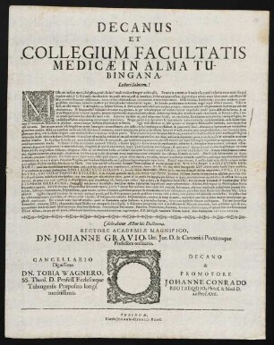 Decanus Et Collegium Facultatis Medicae In Alma Tubingana. Lectori Salutem!