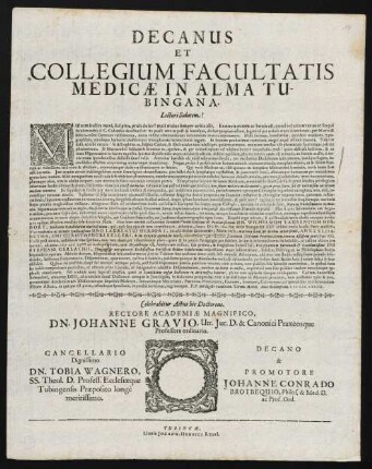 Decanus Et Collegium Facultatis Medicae In Alma Tubingana. Lectori Salutem!