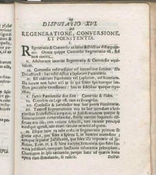 Disputatio XVI. De Regeneratione, Conversione Et Poenitentia.