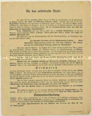 Flugblatt der Jungsozialisten für eine Kandidatur von Otto Braun im 2. Wahlgang der Reichspräsidentenwahl 1925