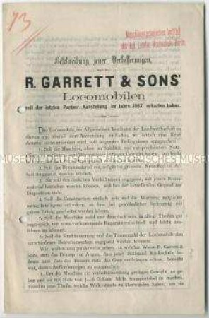 Lokomobilen von der Firma R. Garrett und Sons in England
