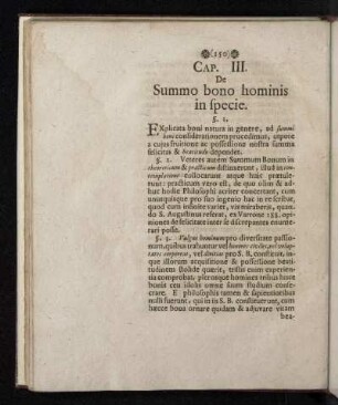 Cap. III. De Summo bono hominis in specie.