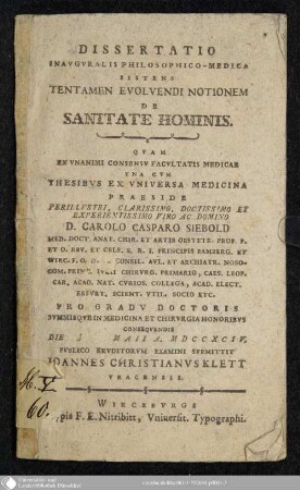 Dissertatio Inavgvralis Philosophico-Medica Sistens Tentamen Evolvendi Notionem De Sanitate Hominis