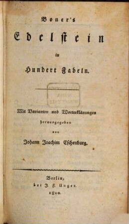 Boner's Edelstein in hundert Fabeln