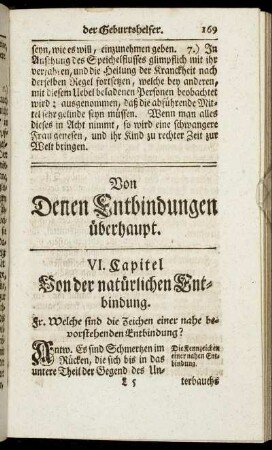 Von Denen Entbindungen überhaupt. VI. Capitel Von der natürlichen Entbindung.