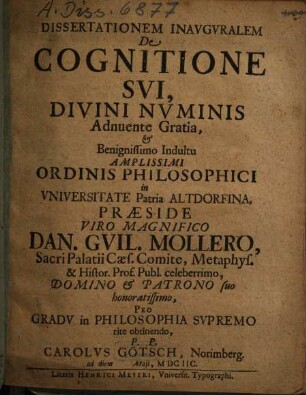 Dissertationem Inavgvralem De Cognitione Svi