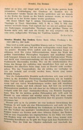 217-218 [Rezension] Blondel, Maurice, Die Genesis des Denkens und die Stufen seiner spontan aufsteigenden Bewegung