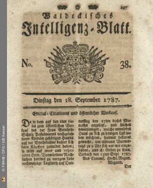 No. 38. Dinstag den 18. September 1787