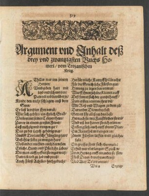 Argument und Inhalt deß drey und zwantzigsten Buchs Homeri/ von dem Troianischen Krieg.