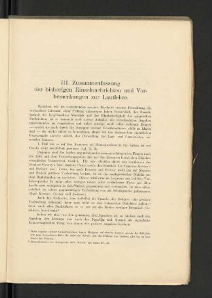 III. Zusammenfassung der bisherigen Einzelnachrichten und Vorbemerkungen zur Lautlehre.