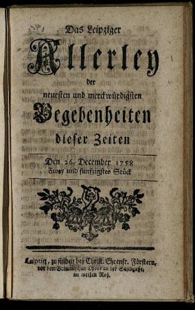 Den 26. December. 1758. Zwey und funfzigstes Stück.