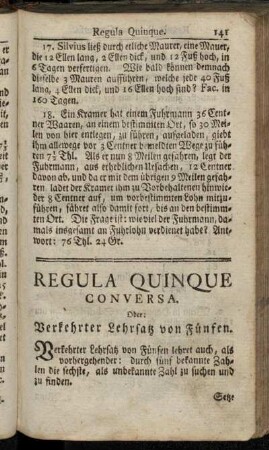 Regulae Quinque Conversa. Oder: Verkehrter Lehrsatz von Fünfen.