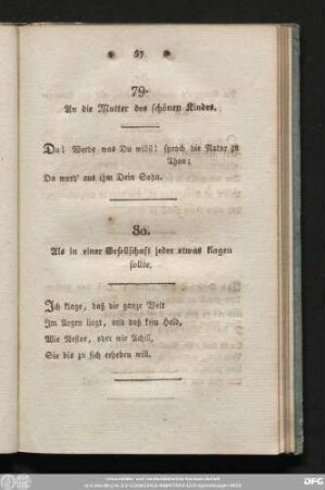 79. An die Mutter des schönen Kindes.