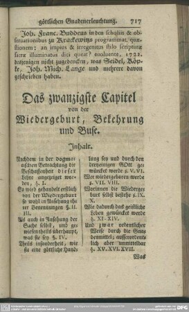 Das zwanzigste Capitel von der Wiedergeburt, Bekehrung und Buse