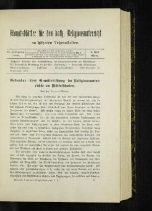 Gedanken über Gemütsbildung im Religionsunterrichte an Mittelschulen