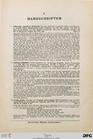I. Handschriften (Nr. 1-66)