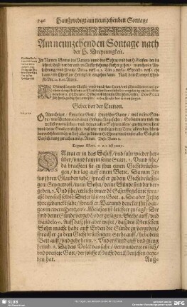 Am neunzehenden Sontage nach der H. Dreyeinigkeit