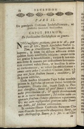 Caput primum. De functionibus Ecclesiasticis in genere. - Caput sextum. De publica divinorum Officiorum celebratione.