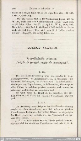Zehnter Abschnitt. Gesellschaftsrechnung (règle de société, règle de compagnie)