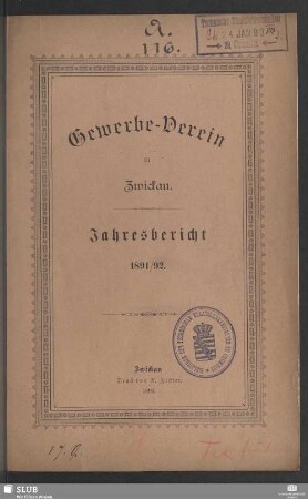 1891/92(1893): Jahresbericht des Gewerbevereins zu Zwickau
