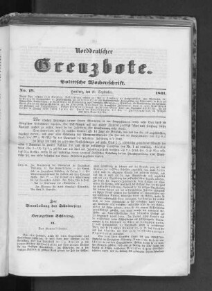 No. 19 Hamburg, den 29. September. 1861.