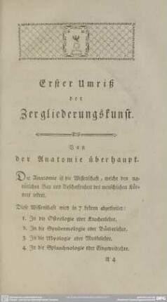 Erster Umriß der Zergliederungskunst