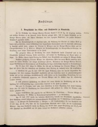 Anhänge. I. Vorgeschichte des Eisen und Stahlwerks zu Osnabrück