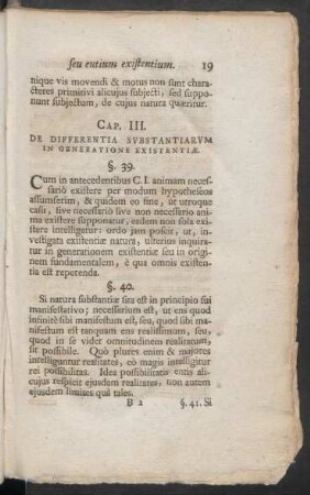 Cap. III. De Differentia Substantiarum In Generatione Existentiae