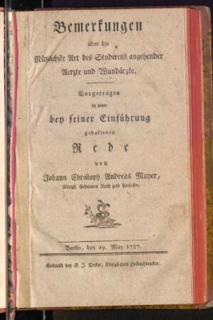 Bemerkungen über die nützlichste Art des Studirens angehender Aerzte und Wundärzte