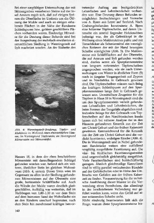 Wenningstedt-Braderup, Töpfer- und Mahlstein im Wohnteil eines eisenzeitlichen Hauses