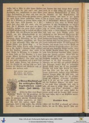 Des Boten Rückblick auf die wichtigsten Weltbegebenheiten (Juli 1883–Juli 1884).