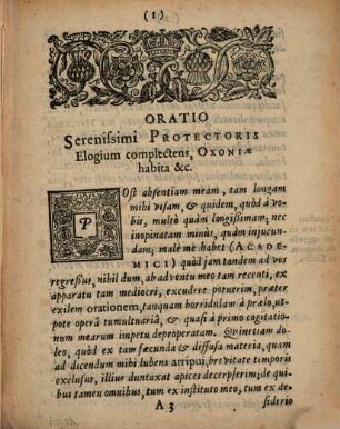 Oratio serenissimi protectoris elogium complectens : Oxoniae habita 5. Maij 1654