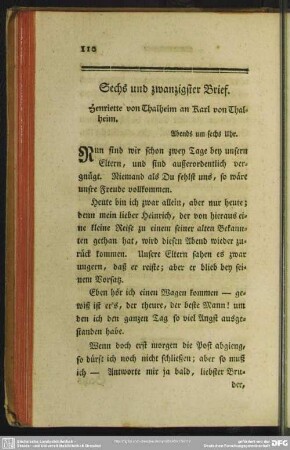Sechs und zwanzigster Brief. Henriette von Thalheim an Karl von Thalheim