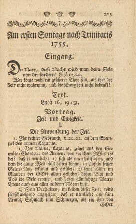 Am ersten Sontage nach Trinitatis 1755