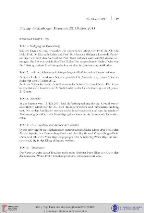 Sitzung der Math.-nat. Klasse am 28. Oktober 2011