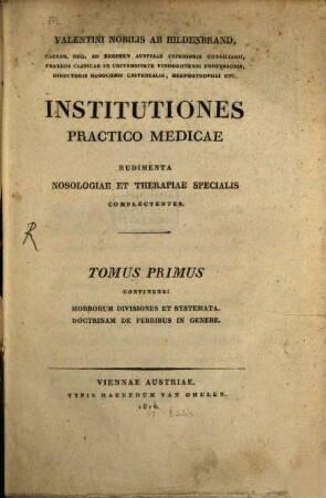 Institutiones Practico-Medicae, Pyretologiam complectentes