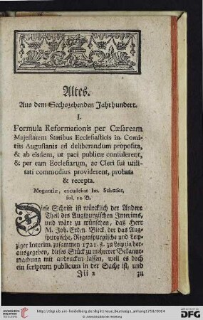 Altes: I. Formula Reformationis per Caesaream […]