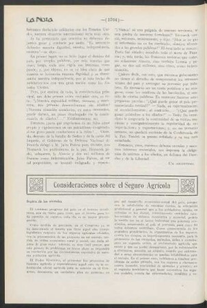 Consideraciones sobre el seguro agrícola