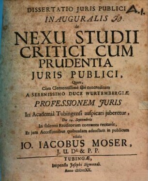 Diss. ... inaug. de nexu studii critici cum prudentia iuris publici