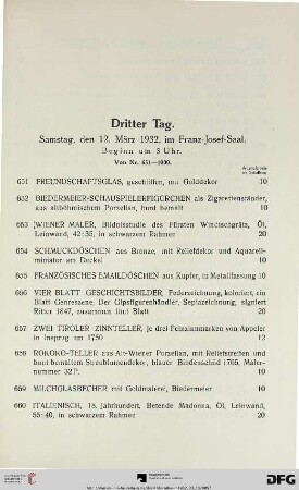 Dritter Tag. Samstag, den 12. März 1932, im Franz-Josef-Saal. Beginn um 3 Uhr (Nr. 651-1000)