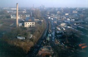 Dresden-Friedrichstadt. Blick von der ehem. Zigarettenfabrik "Yenidze" über das Industrie-und Gewerbegebiet zwischen Magdeburger Straße und Heinz-Steyer-Stadion