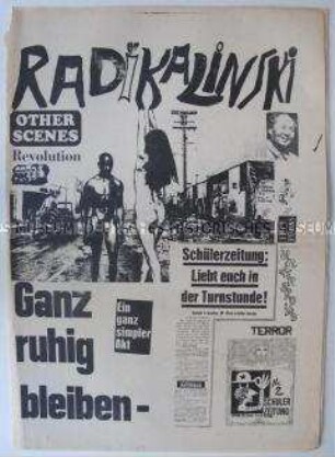 Linksradikale Schülerzeitung aus Berlin (West) "Radikalinski!" u.a. über Proteste von Eltern gegen die Verbreitung dieser Zeitung