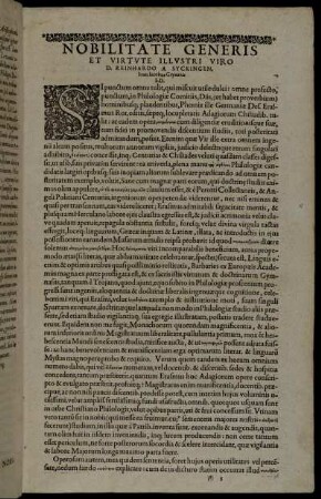 Nobilitate Generis Et Virtute Illustri Viro D. Reinhardo A Syckingen.