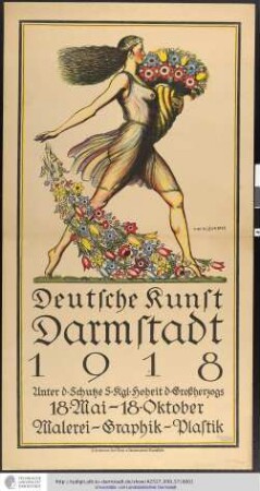 Deutsche Kunst. Darmstadt 1918. Unter d. Schutze S. Kgl. Hoheit d. Großherzogs 18. Mai - 18. Oktober. Malerei - Graphik - Plastik. [Künstler:] F[riedrich] W[ilhelm] Kleukens. Darmstadt: Hohmann, 1918